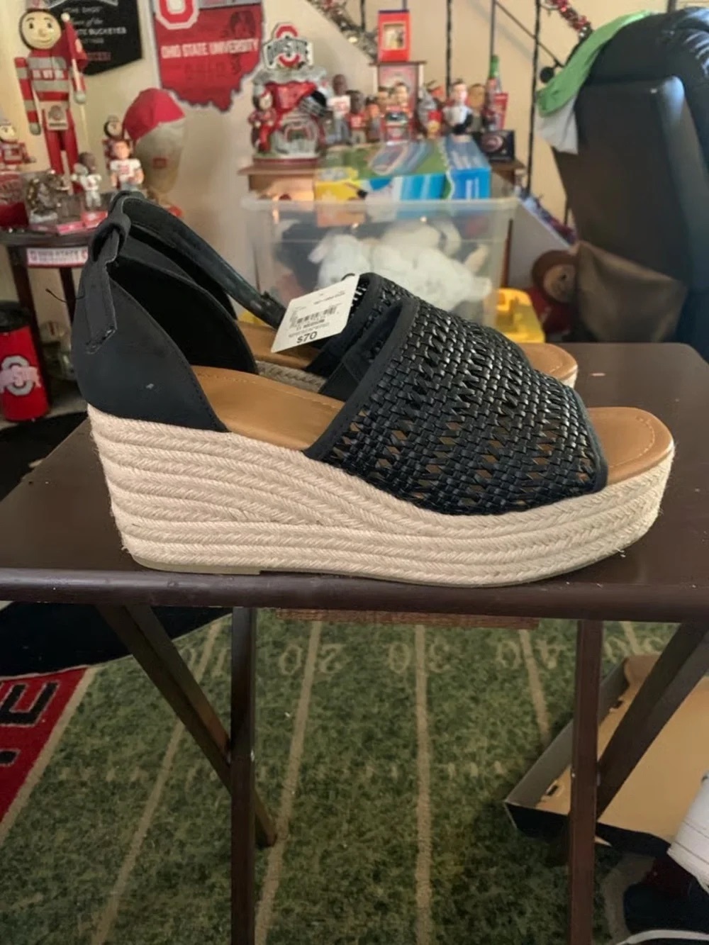 Time and Tru Black Woven Espadrille Platform Wedges with Natural Rope Sole